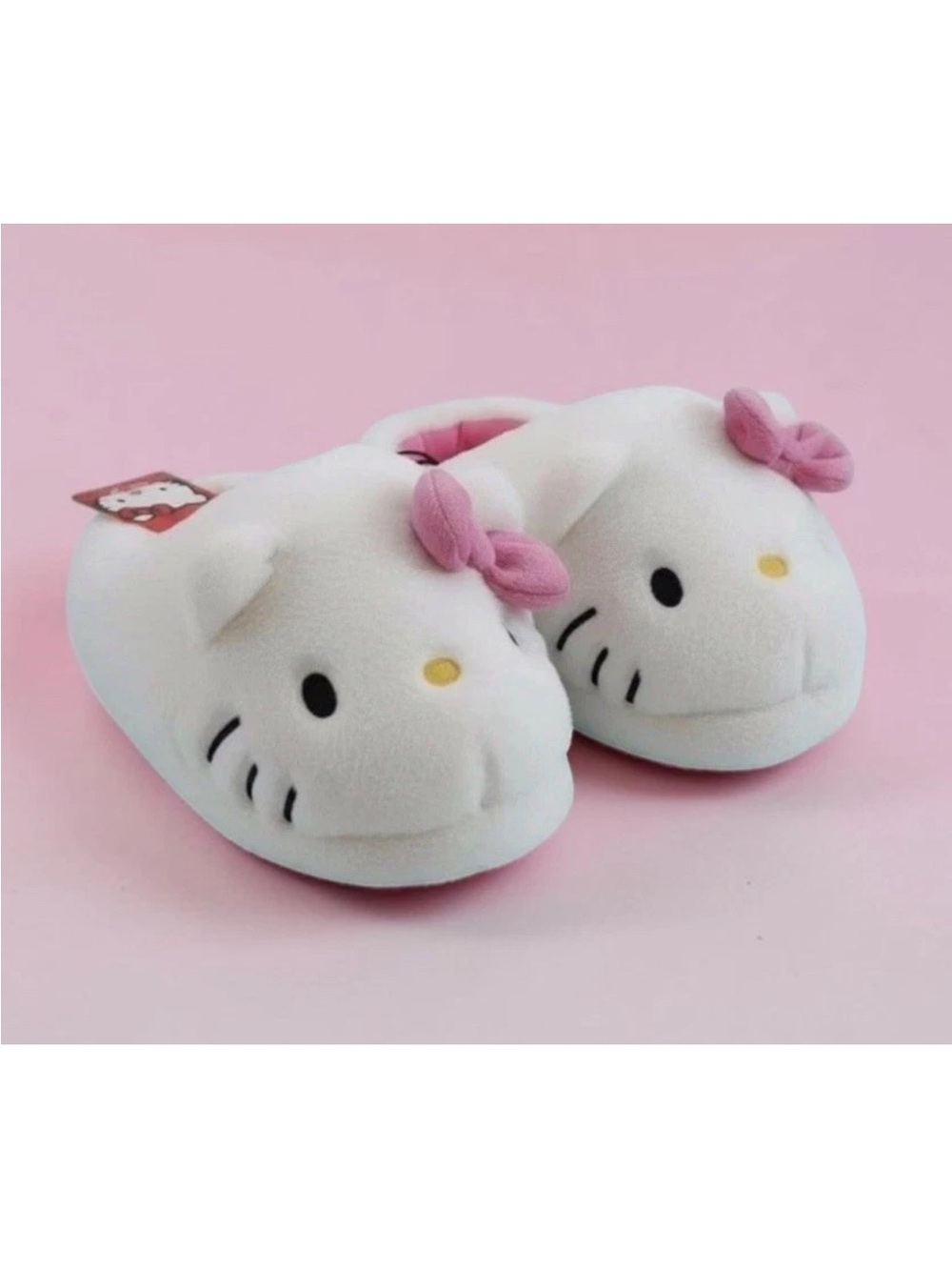 Hello Kitty White Plush Slippers with Pink Bows
